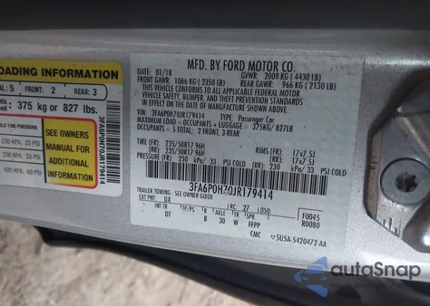 2018 Ford Fusion Se из США, поврежденный, VIN 3FA6P0H70JR179414